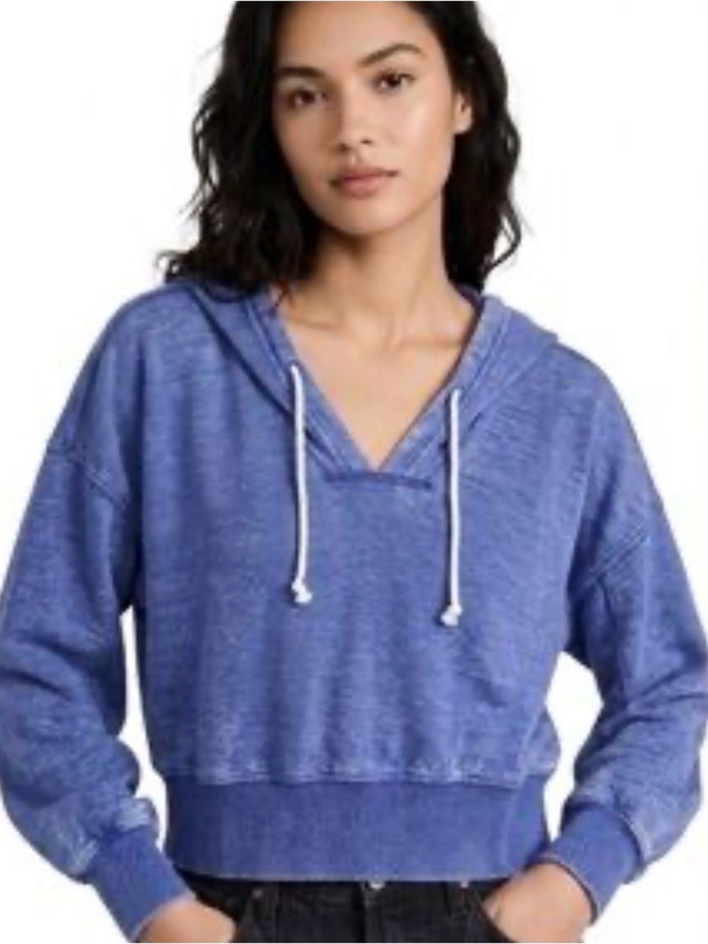 Free People Blue Hooded Cropped Sweatshirt size Medium